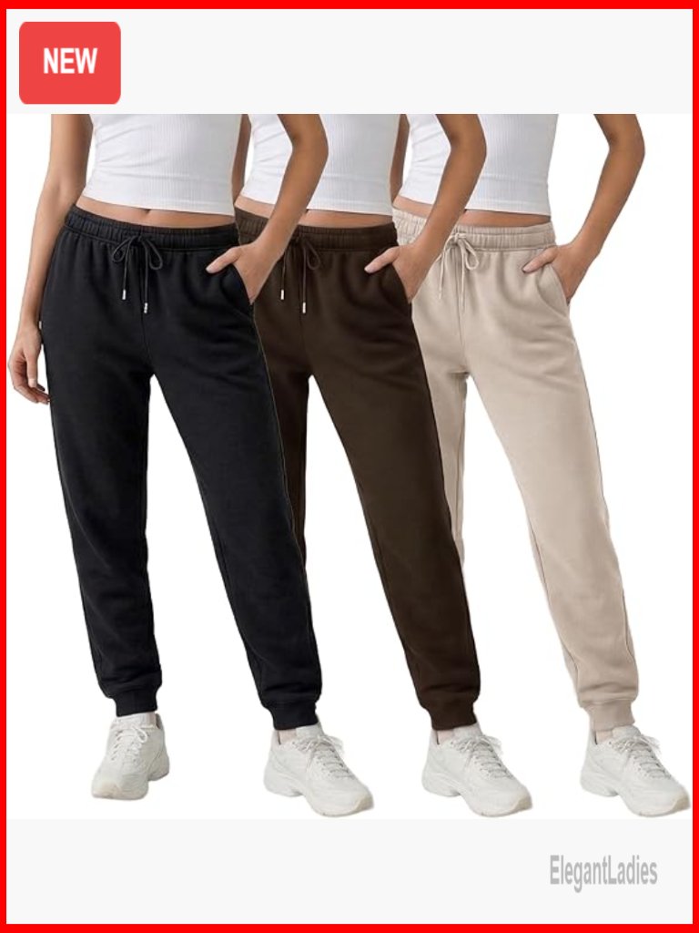 Slim Fit Fleece Joggers, 3-Pack With Deep Pockets, Elastic Waist